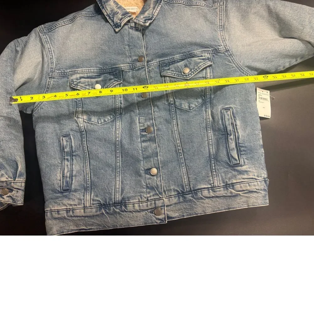 Good American NWT‎ Denim Sherpa Jacket GNT828 Size 0 MSRP $195